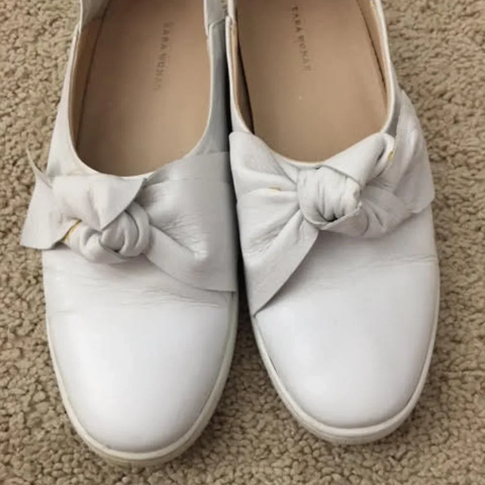 Zara women leather mule plimsolls with bow size 8 ref: 1751/101
